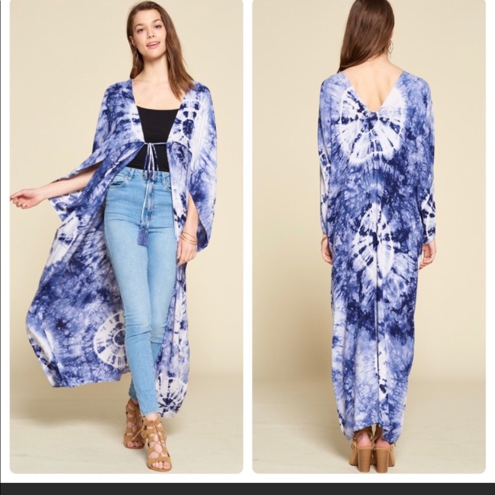NEW BLUE TIE-DYE KIMONO! STYLISH and CHIC - Picture 2 of 6
